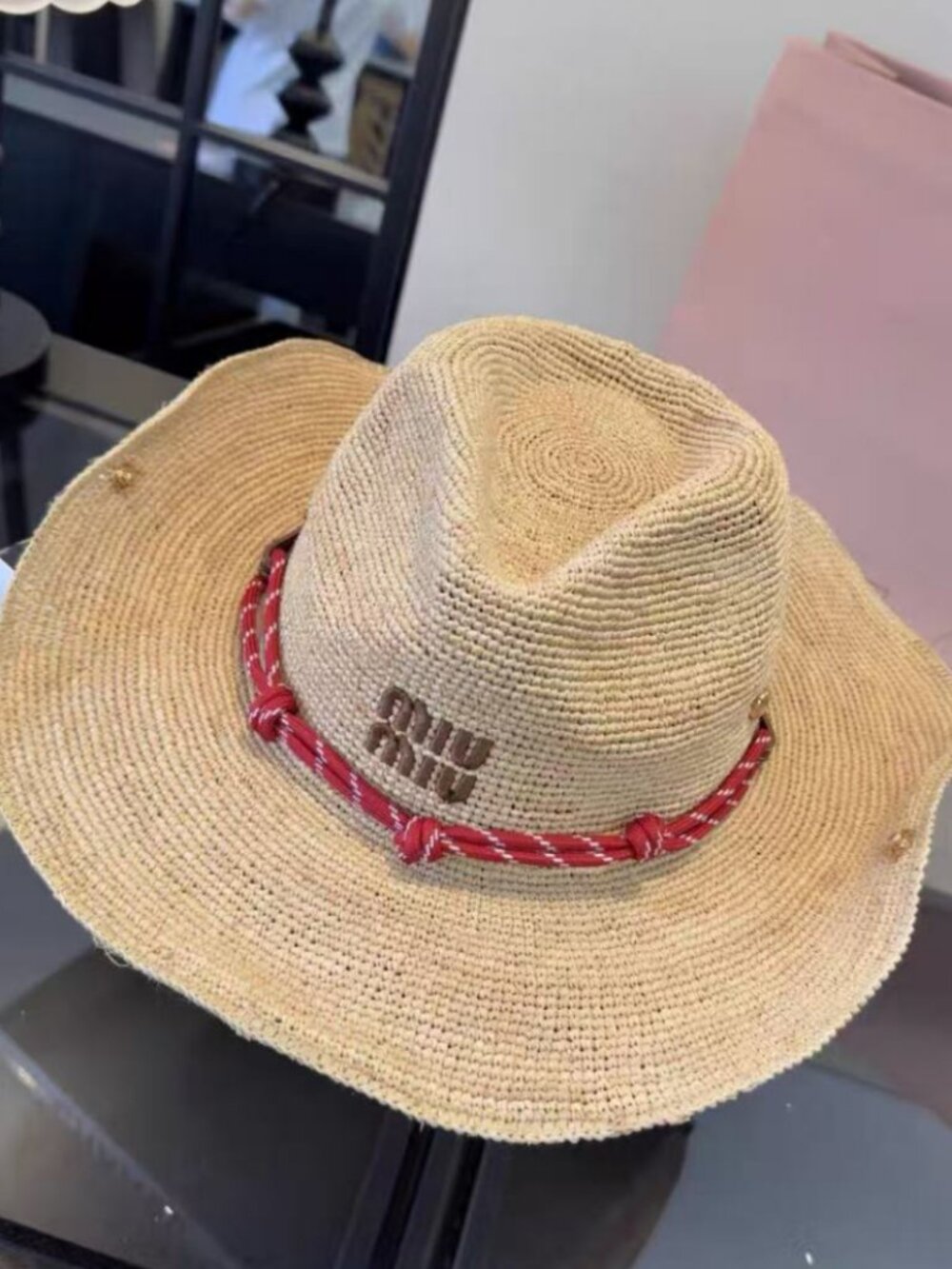 Miu Miu Woven Straw Western Cowboy Hat
